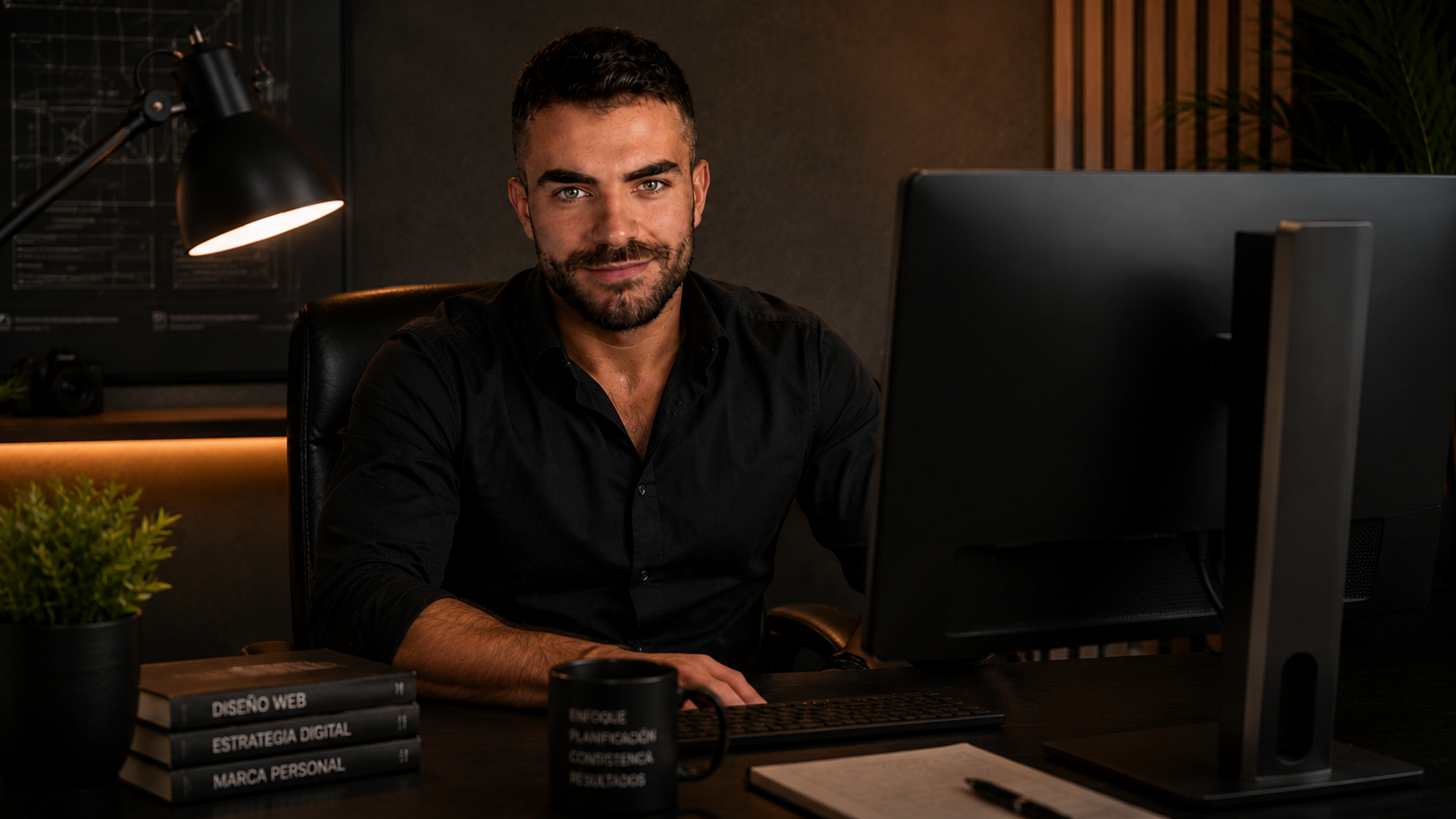 Pablo Villa trabajando en su estudio de diseño web
